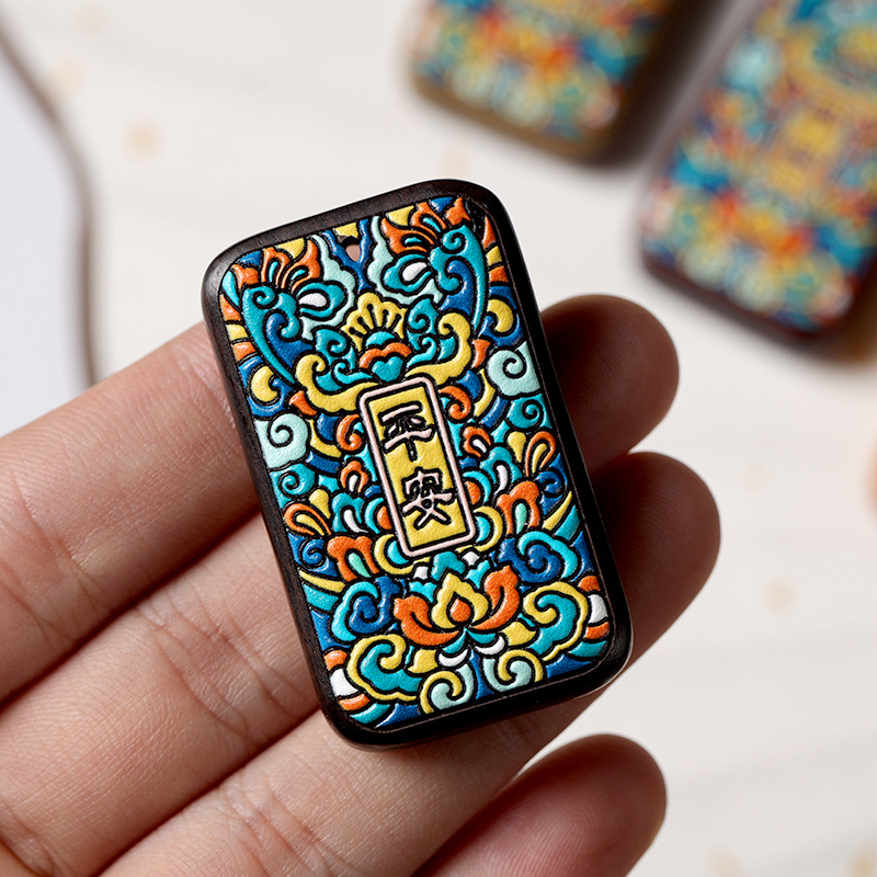 Sandalwood Painted Wish Charm Pendant – DIY Car Keychain Accessory, Handmade Wooden Talisman - Image 4