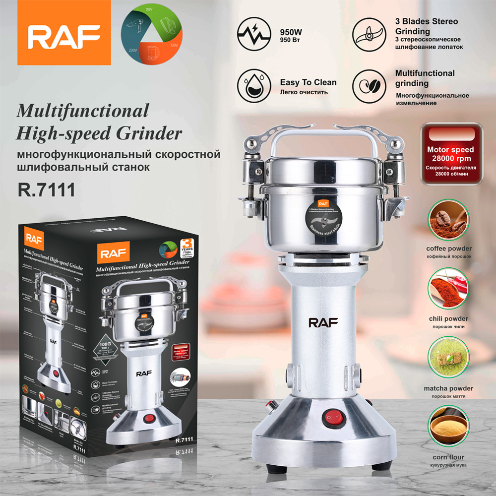 RAF EU Standard Electric Grinder Mill 950W for Grains, Herbs, Coffee - Commercial & Home Use
