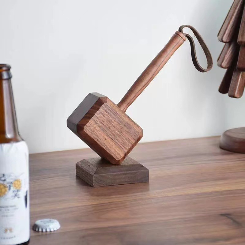Thor's Hammer Wooden Magnetic Bottle Opener - Creative Beer Opener Home Decor - Image 2