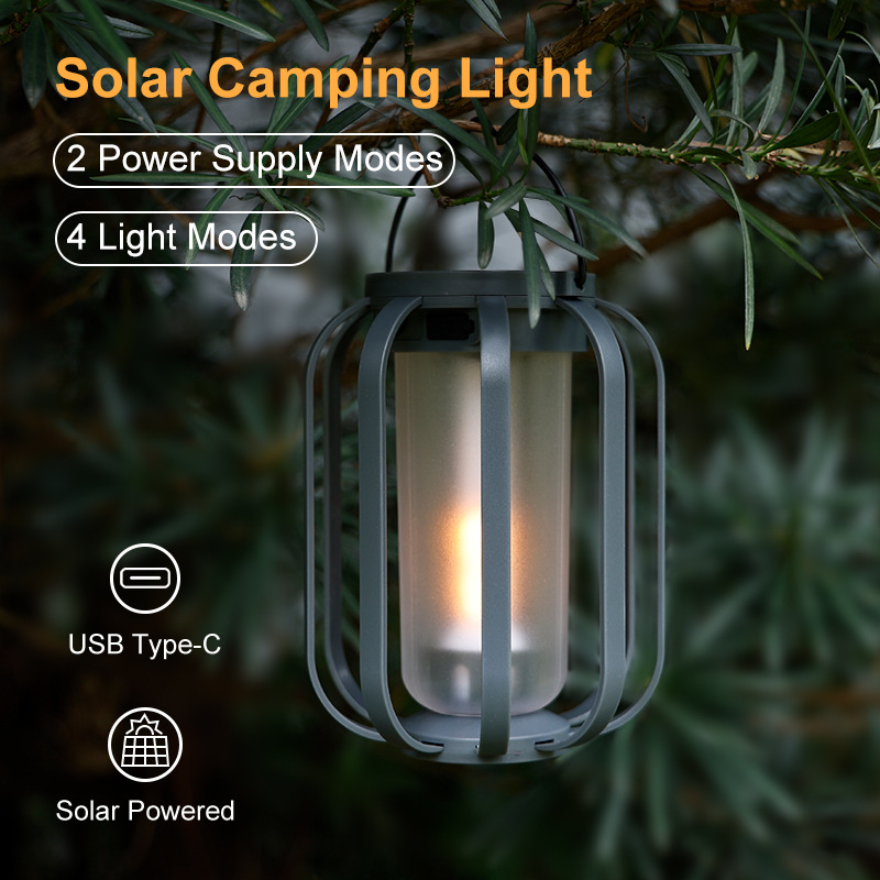 2025 New Solar Flame Camping Light Outdoor Decorative Hanging Light with Tripod, Ambiance Lamp for Garden