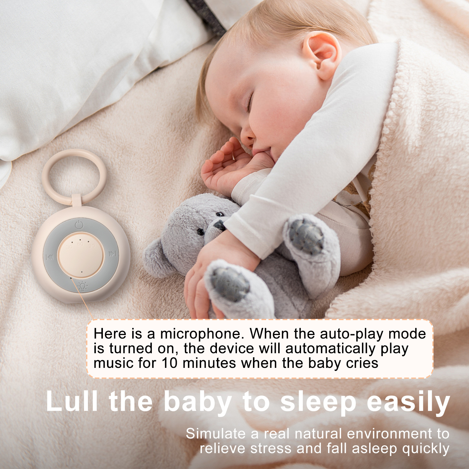 Smart White Noise Cry Detection Baby Sleep Aid Night Light Sound Machine - Image 2