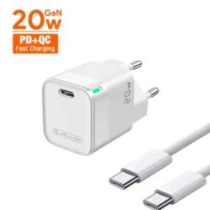 20W PD USB-C Wall Charger with Cable, EU/US/UK Plug, Fast Charging for iPhone 15/14/13