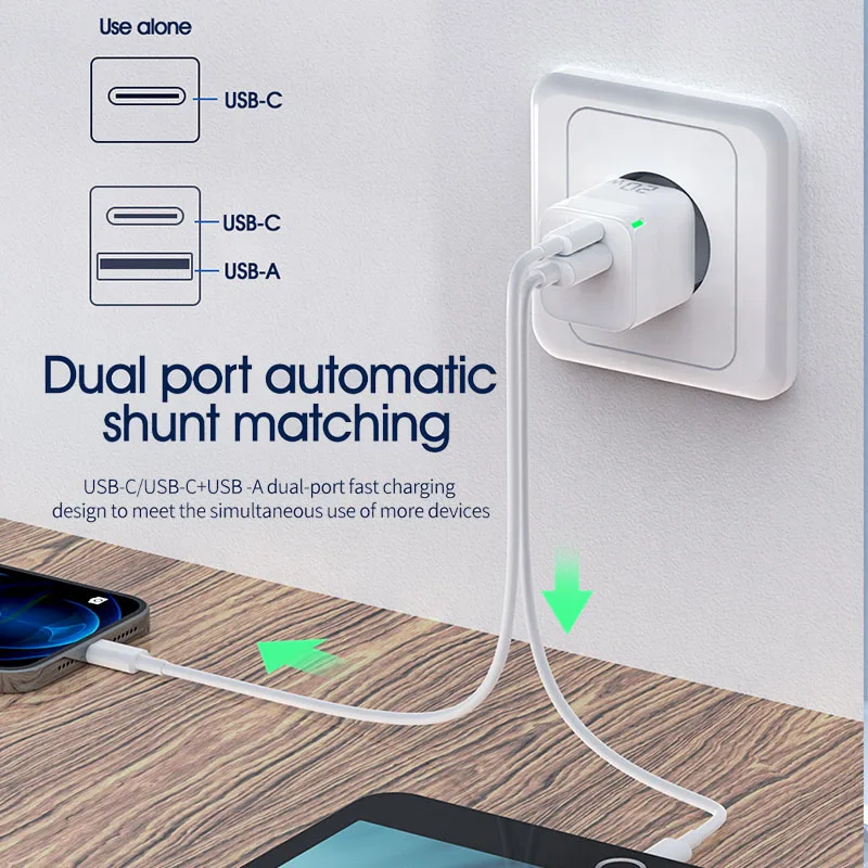 20W PD USB-C Wall Charger with Cable, EU/US/UK Plug, Fast Charging for iPhone 15/14/13 - Image 2