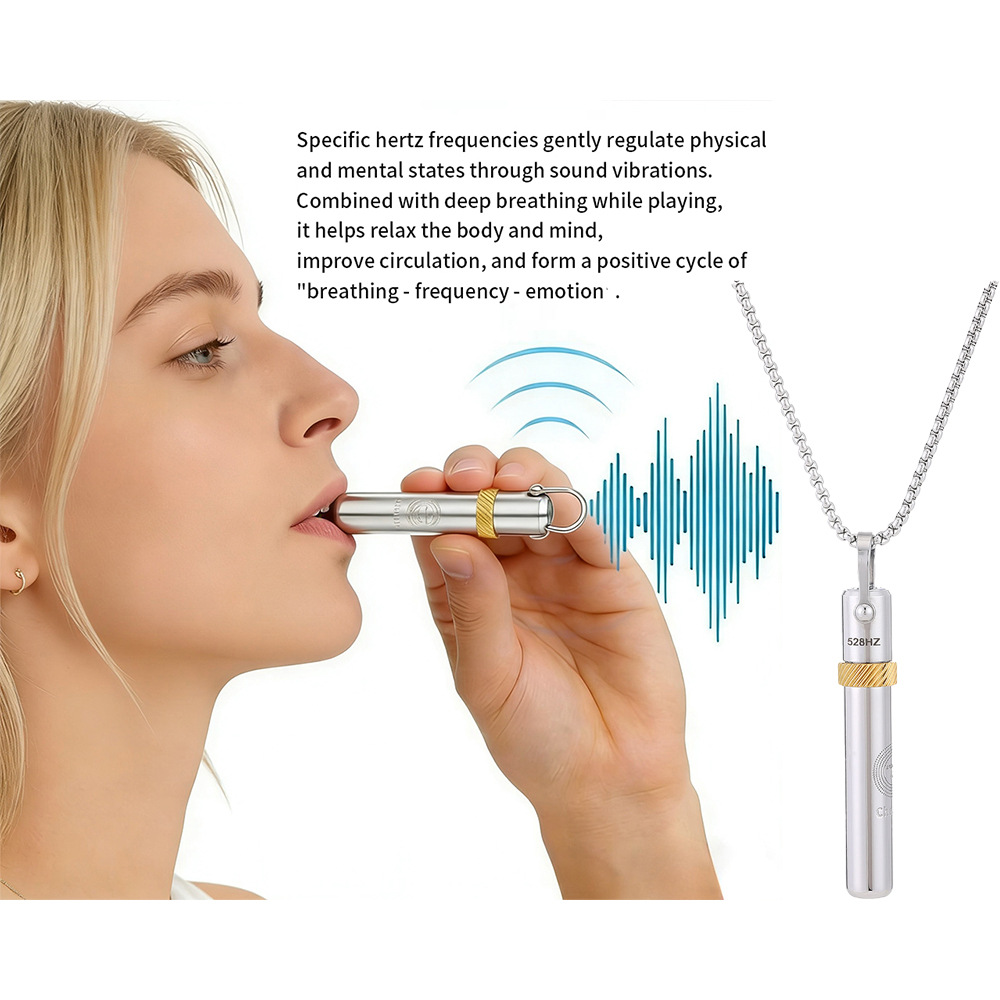 528Hz Frequency Zen Meditation Necklace - Spinning Chakra Whistle Pendant for Anxiety Relief, Stainless Steel Yoga Sound Amulet